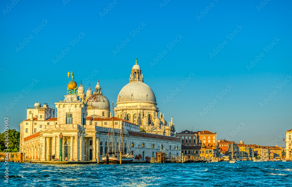 Morning view on Basilica Di Santa Maria della Salute from Grand Canal in Venice, Italy