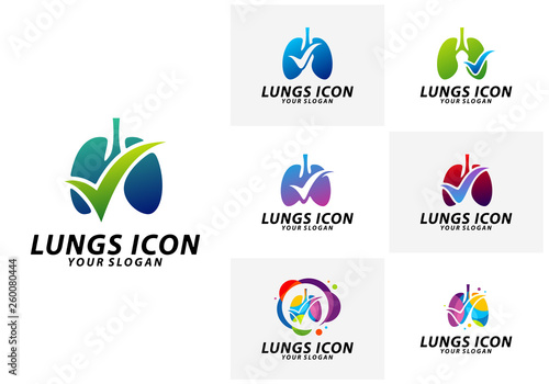 Set of Lungs Check logo concept vector, Health lungs logo Template, Lungs Care logo, Icon Symbol
