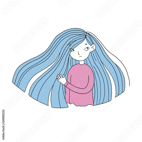Girl with long blue hair