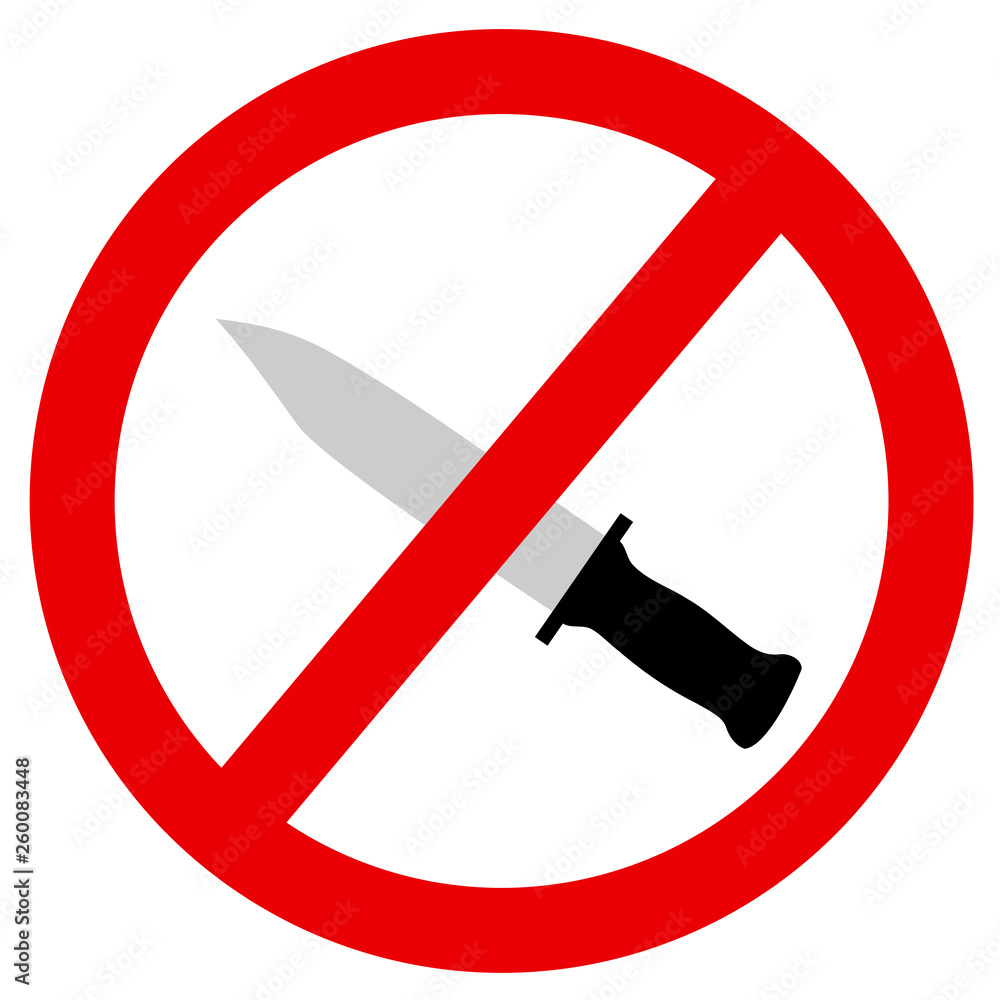Knife is banned, forbidden and prohibited as dangerous cold weapon. Vector illustration as