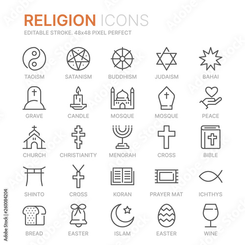 Collection of religion line icons. 48x48 Pixel Perfect. Editable stroke