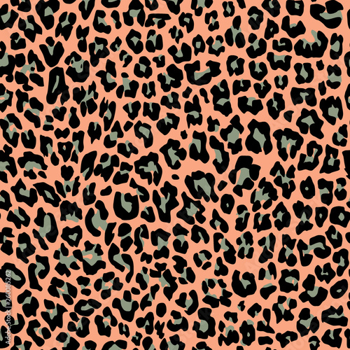 Jungle exotic safari leopard pattern. Texture repeating seamless orange black green color