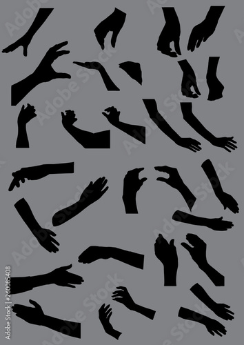 Hand shape black shadow illustration vector on gray background