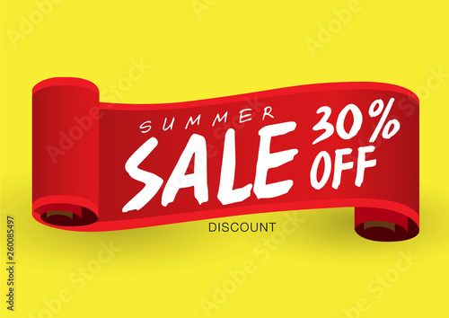 Sale banner template design, 30% summer sale special discount offer. end of season special offer banner. vector illustration