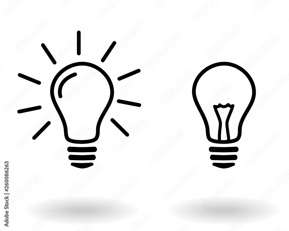 light off and light on lightbulb glowing and turned off electric light bulb simple black outline vector icon set, eps10 illustration, concept idea or creativity light off and light on lightbulb glowing and turned off electric light bulb simple black outline vector icon set, eps10 illustration, concept idea or creativity