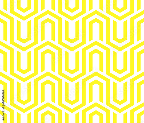 Abstract geometric pattern with stripes, lines. Seamless vector background. White and yellow ornament. Simple lattice graphic design