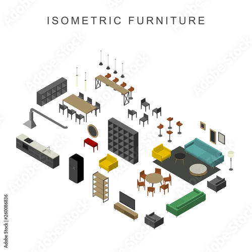 Furniture set in isometric view
