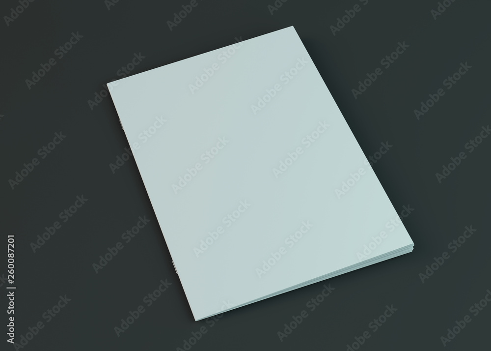 Blank brochure, magazine, booklet mockup isolated on dark background. 3D Blank brochure, magazine, booklet mockup isolated on dark background. 3D