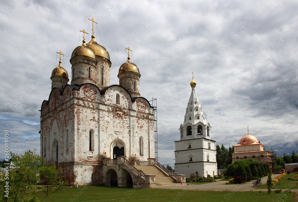 the ancient Cathedral with a bell tower in the Moscow region