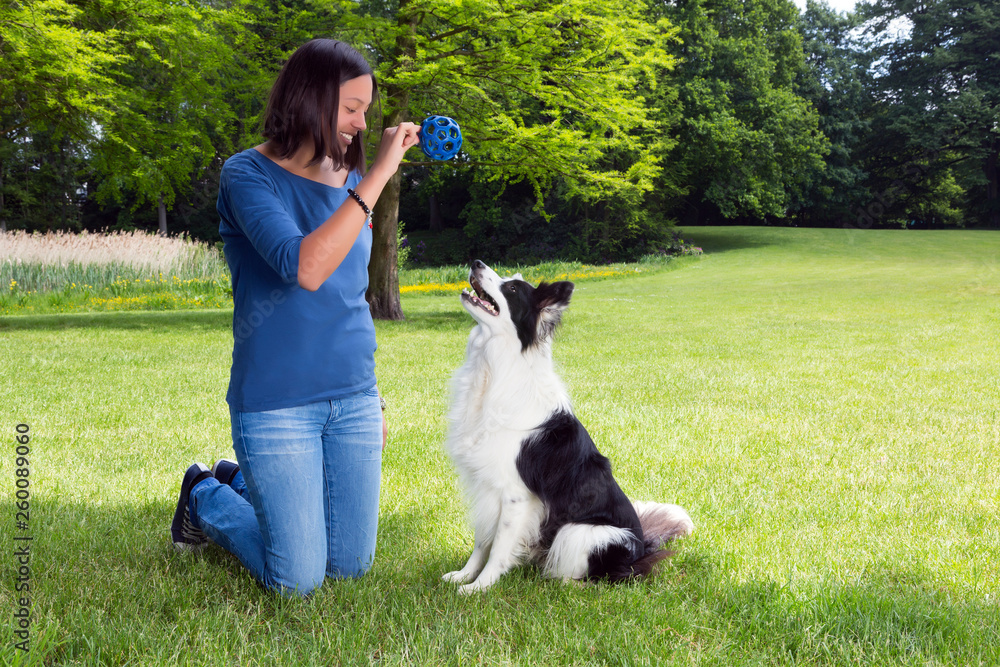 Playing fetch with her dog Playing fetch with her dog