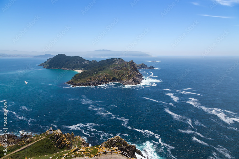 Cies Islands, Spain. Seascape with the island of San Martino