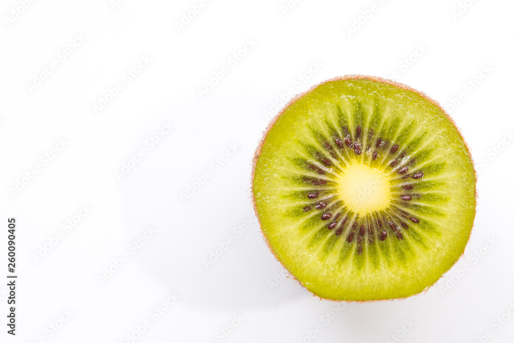 Close up detail of green fresh kiwi fruit on white background Close up detail of green fresh kiwi fruit on white background
