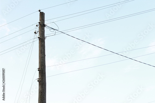 Wallpaper Mural Old electric pole with torn wires Torontodigital.ca