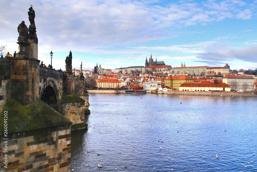 The Prague Castle  view from Charles Bridge  in Prague, Czech Republic
