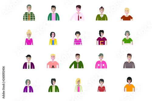 Business man and woman icons. Group of working people. Different nationalities characters. Flat style design Infographic elements 