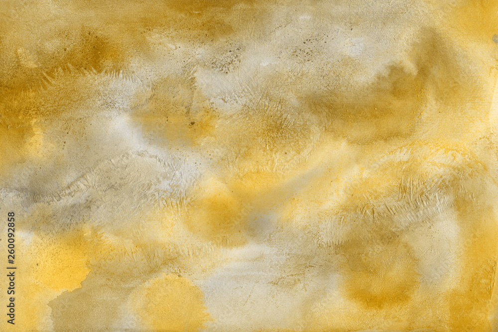 Yellow summer watercolor abstract background with waves and strokes on white paper background. Trendy look. Chaotic abstract bright design. Yellow summer watercolor abstract background with waves and strokes on white paper background. Trendy look. Chaotic abstract bright design.