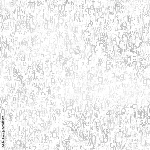 Abstract gray chaotic complicated crypto symbols on white, data encryption binary code concept