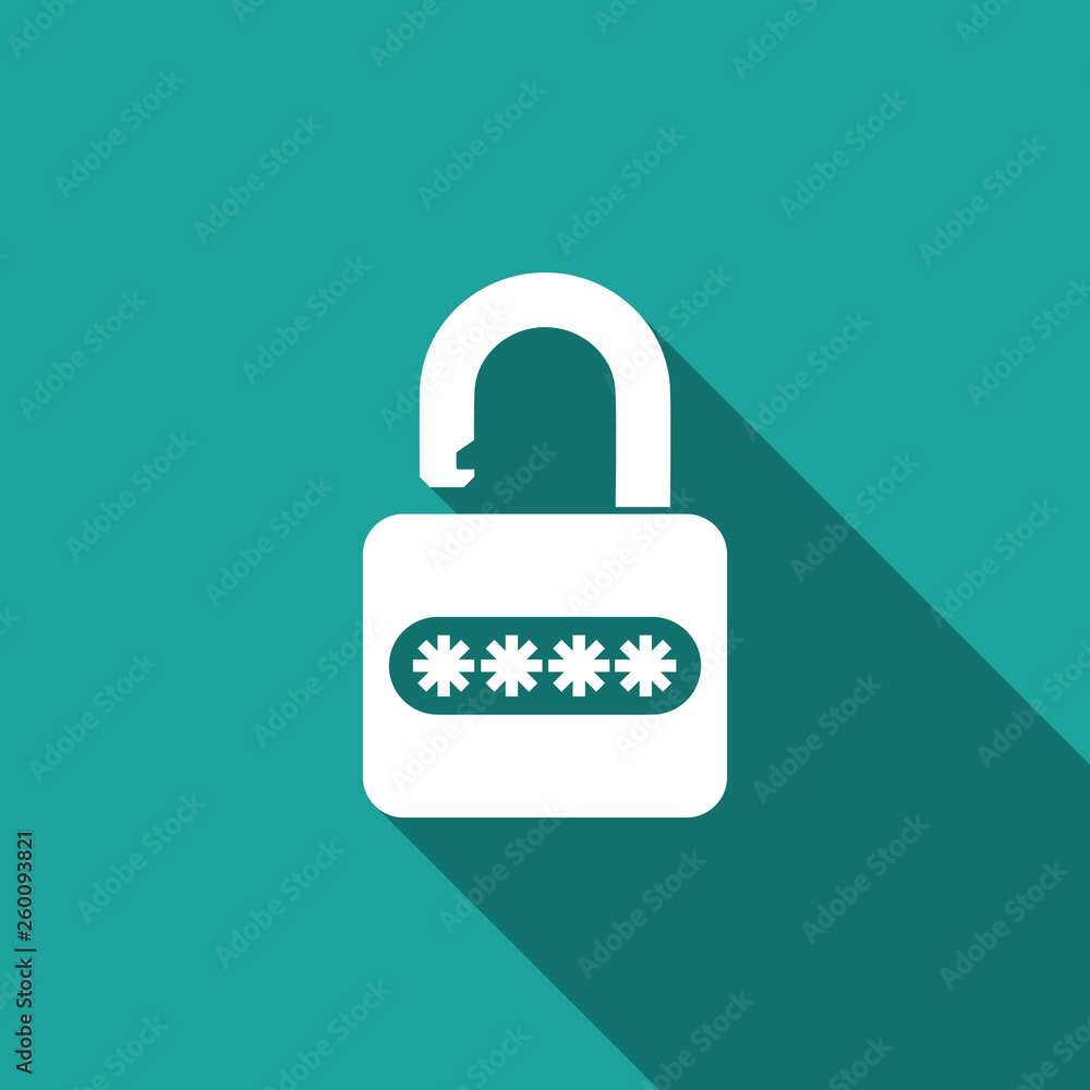 Password protection and safety access icon isolated with long shadow. Security, safety, protection, privacy concept. Flat design. Vector Illustration