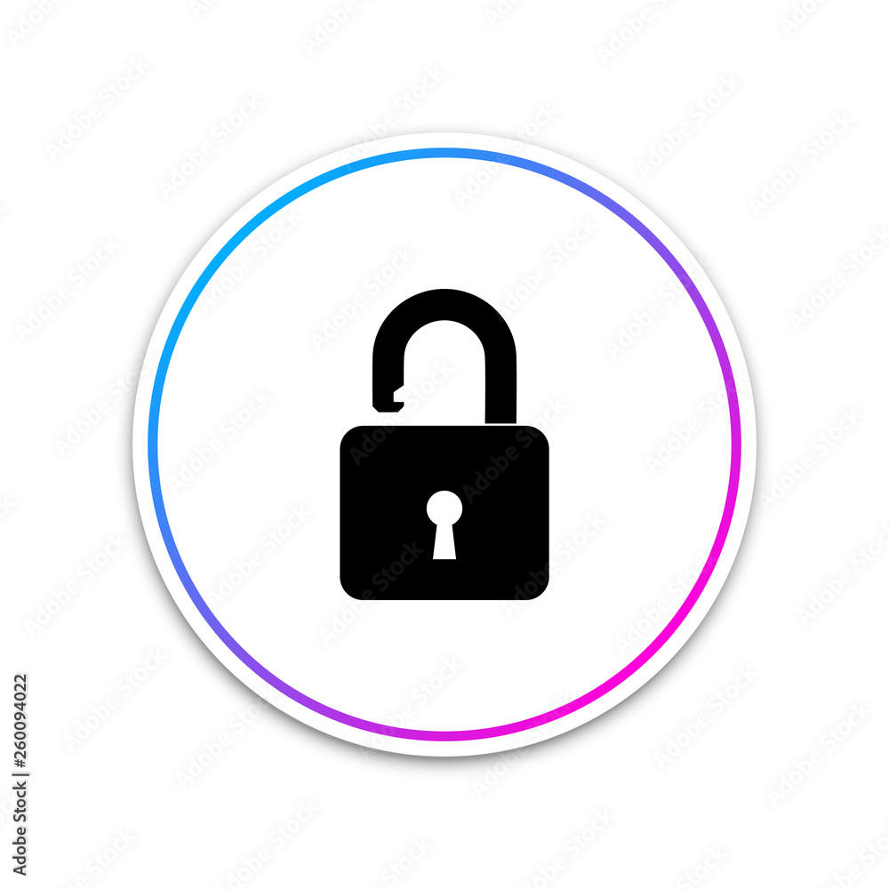 Open padlock icon isolated on white background. Lock symbol. Circle white button. Vector Illustration Open padlock icon isolated on white background. Lock symbol. Circle white button. Vector Illustration