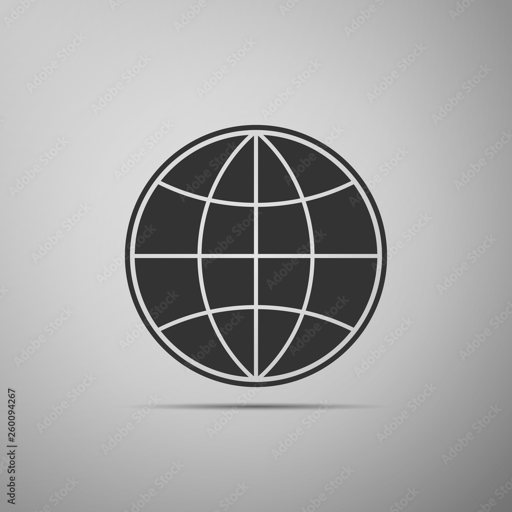 Earth globe icon isolated on grey background. World or Earth sign. Global internet symbol. Geometric shapes. Flat design. Vector Illustration Earth globe icon isolated on grey background. World or Earth sign. Global internet symbol. Geometric shapes. Flat design. Vector Illustration