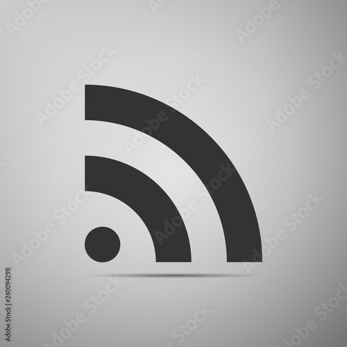 RSS icon isolated on grey background. Radio signal. RSS feed symbol. Flat design. Vector Illustration