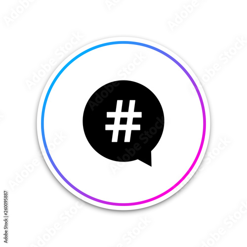 Hashtag in circle icon isolated on white background. Social media symbol, concept of number sign, social media, micro blogging pr popularity. Circle white button. Vector Illustration