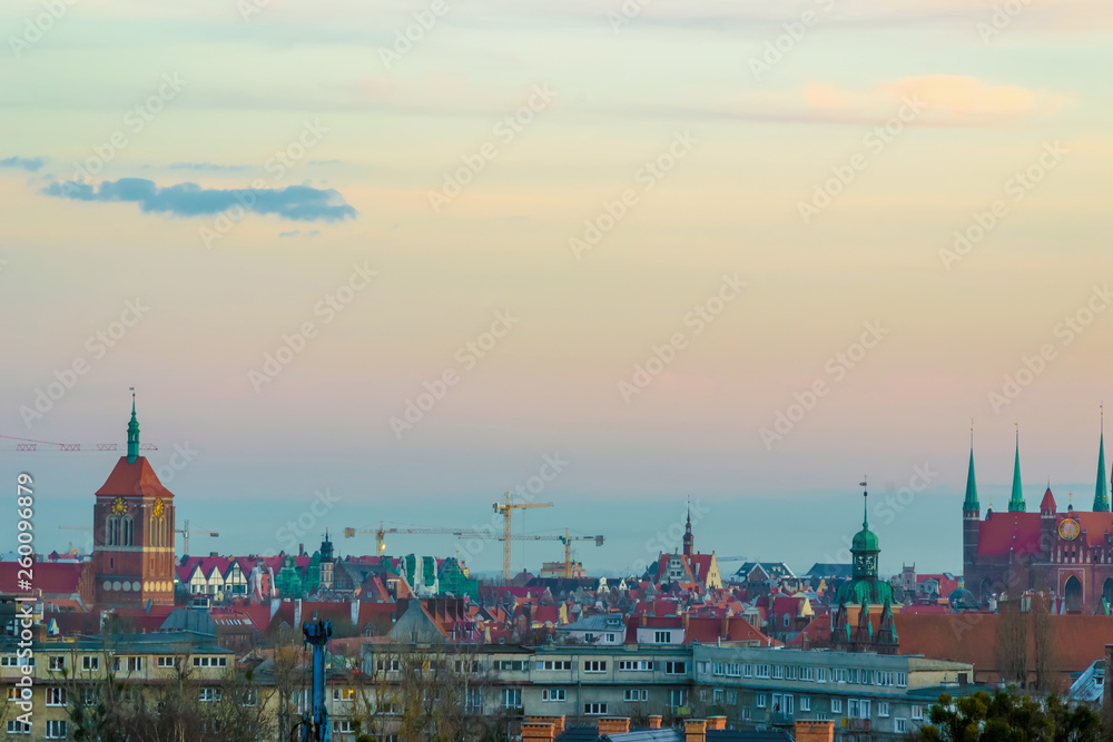 Gdansk aerial panorama of old city