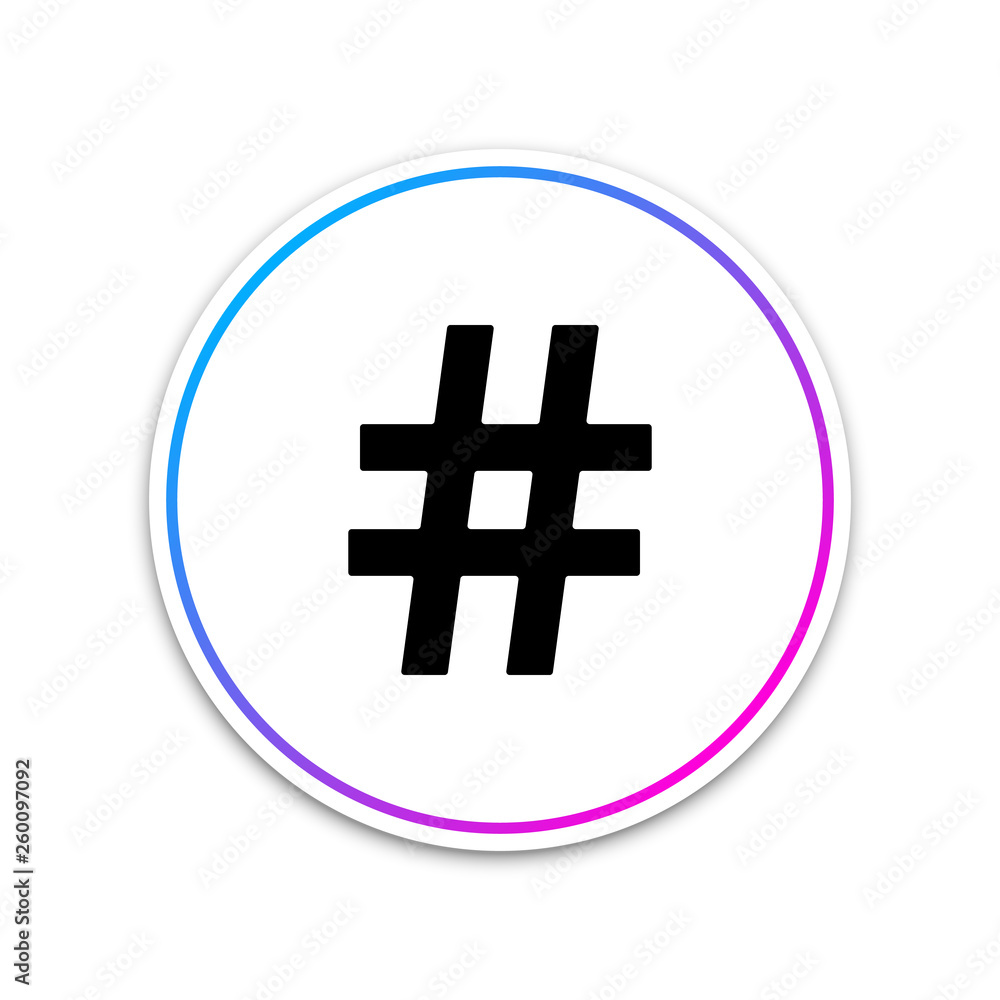 Obraz premium Hashtag icon isolated on white background. Social media symbol. Modern UI website navigation. Circle white button. Vector Illustration