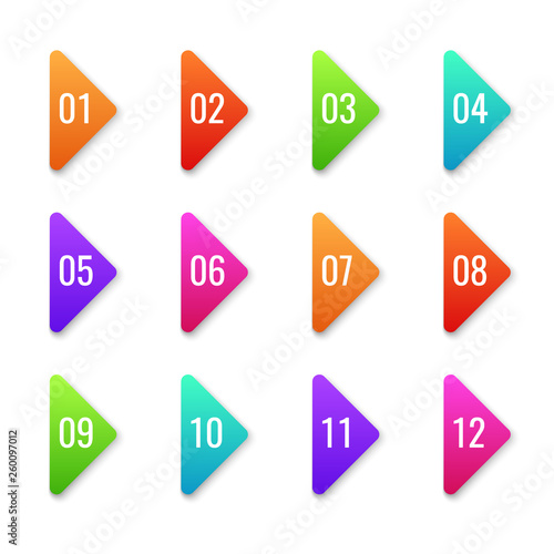 Arrow bullet point. Colorful baler bullets template direction shape markers next number cursor button web set flat vector elements