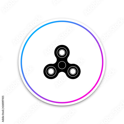 Fidget spinner icon isolated on white background. Stress relieving toy. Trendy hand spinner. Circle white button. Vector Illustration