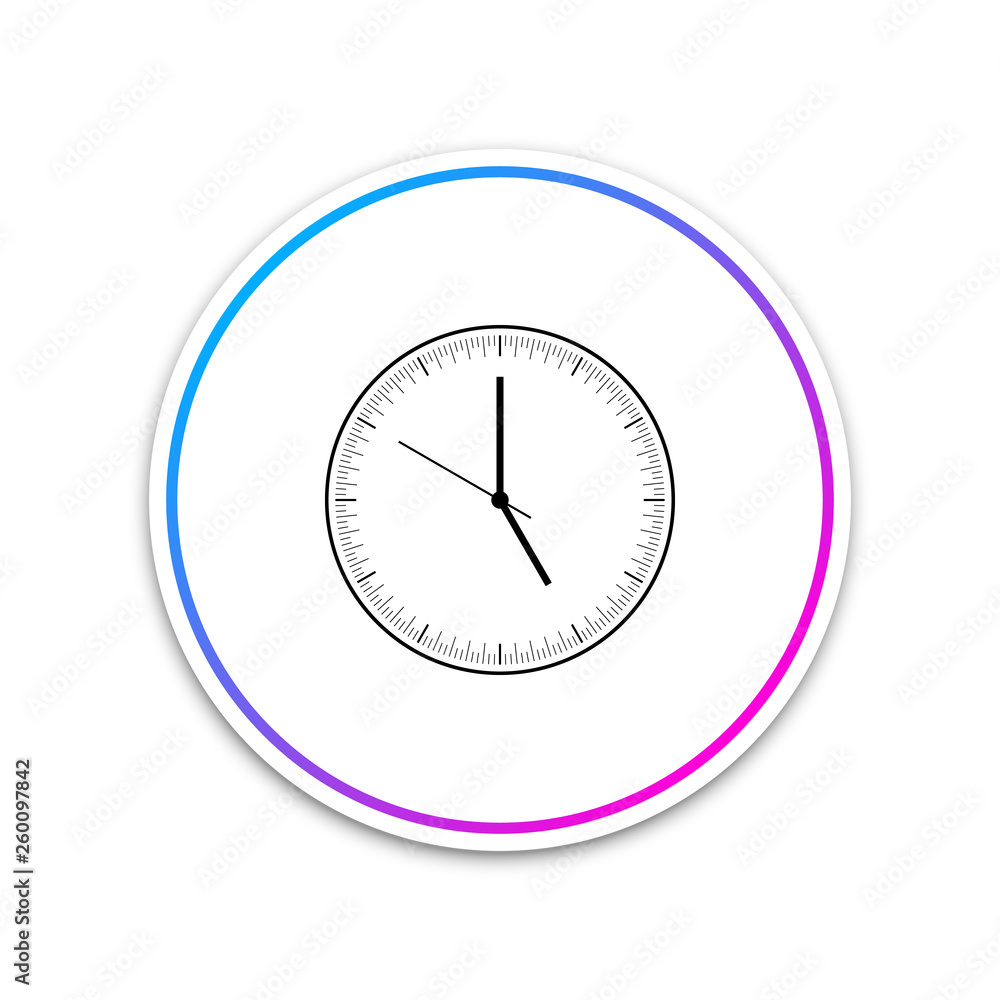 Clock icon isolated on white background. Time icon. Circle white button. Vector Illustration Clock icon isolated on white background. Time icon. Circle white button. Vector Illustration