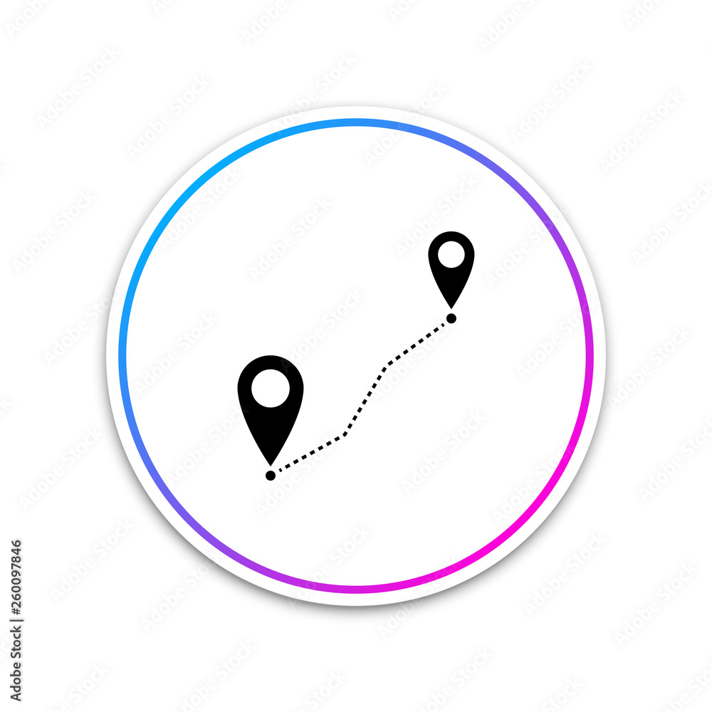 Route location icon isolated on white background. Map pointer sign. Concept of path or road. GPS navigator. Circle white button. Vector Illustration Route location icon isolated on white background. Map pointer sign. Concept of path or road. GPS navigator. Circle white button. Vector Illustration