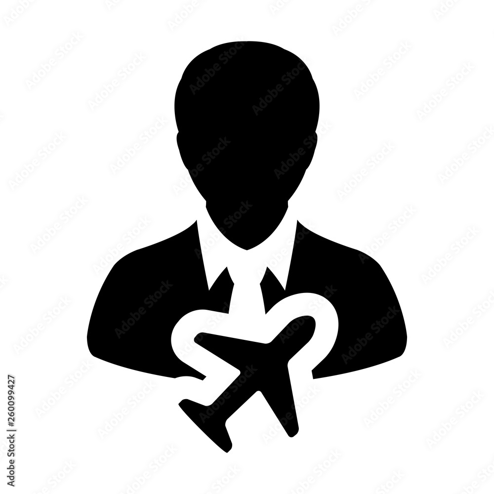 Airplane icon vector male user person profile avatar symbol for transportation in flat color glyph pictogram illustration Airplane icon vector male user person profile avatar symbol for transportation in flat color glyph pictogram illustration