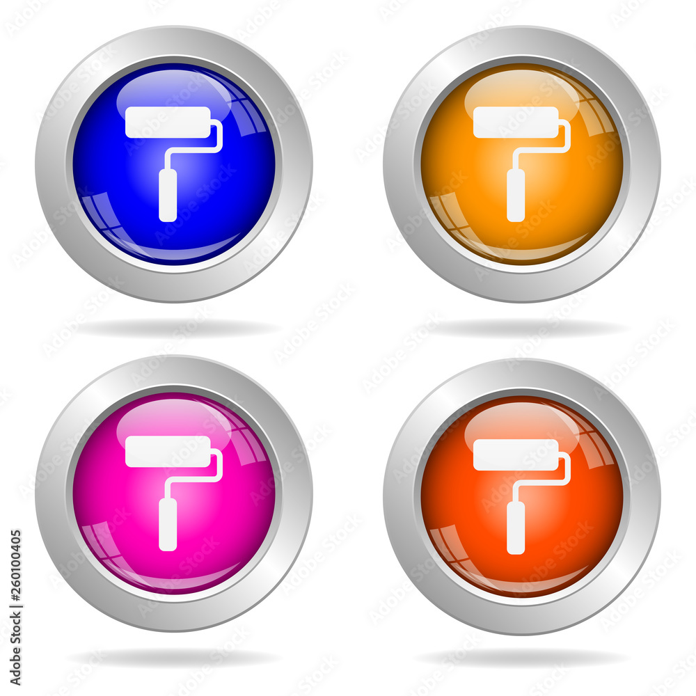 Set of round color icons. Paint roller icon