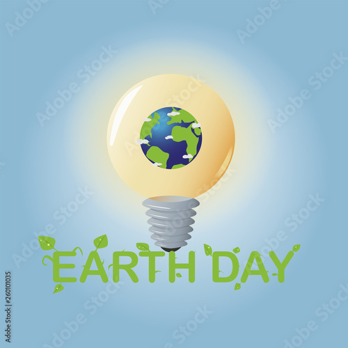 Earth Day. The light bulb inside which is the planet Earth