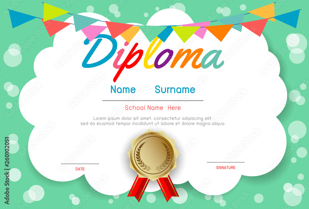 Certificates kindergarten and elementary, Preschool Kids Diploma ...