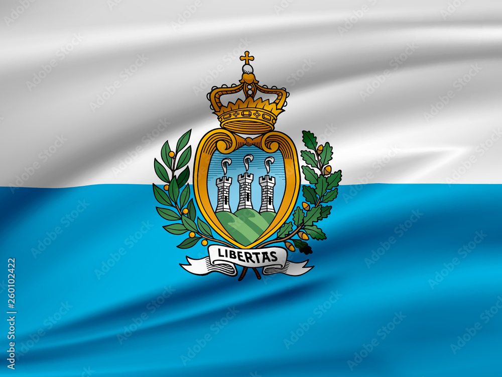 Flag San Marino, Republic of San Marino. Smooth illustration of close-up. Flag San Marino, Republic of San Marino. Smooth illustration of close-up.