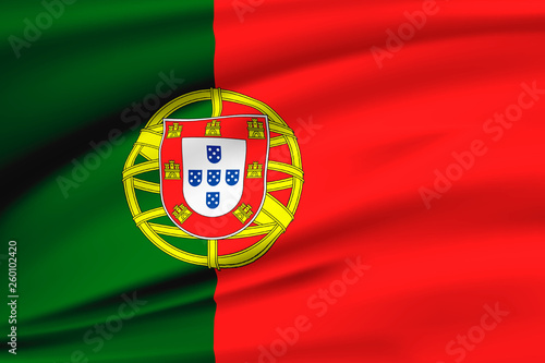 Flag Portugal, Portuguese Republic.  Smooth illustration of  close-up.