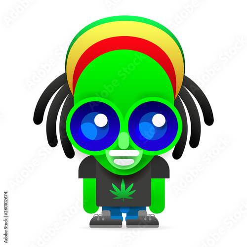 Cartoon Character Funny Alien Isolated on Grey Gradient Background. Look Out.