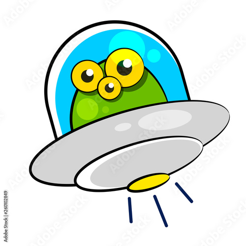 flying saucer with humanoid vector illustration on white background for your design