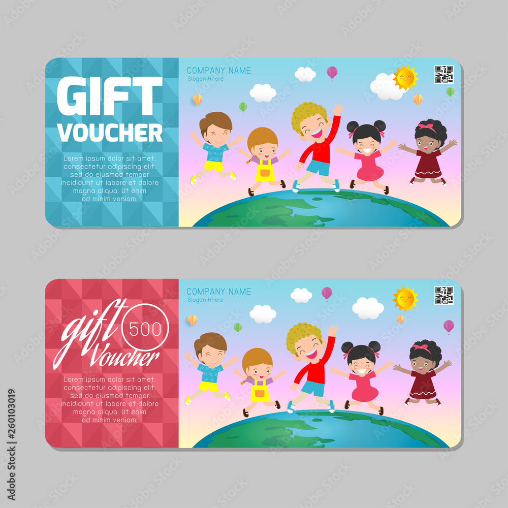 Gift voucher template with colorful pattern,cute gift voucher For Kids Gift Certificate Template