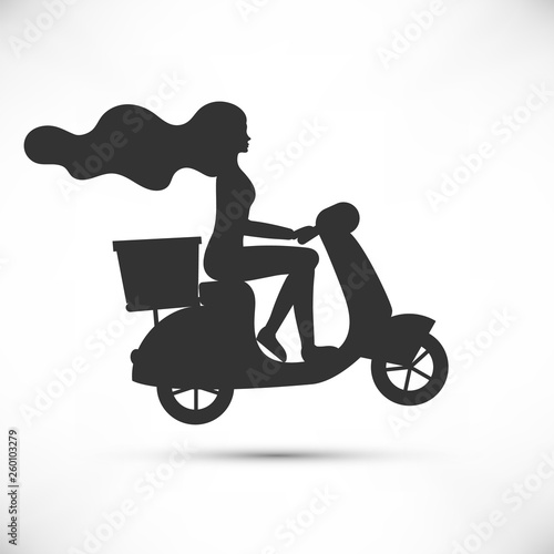 Girl courier on scooter silhouette