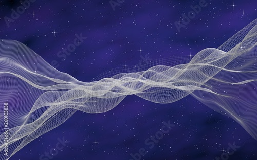Abstract purple-blue starry background. White cyberspace grid. Hi-tech network. Outer space. Starry outer space texture. Deep space. Universe. 3D illustration © Plastic man