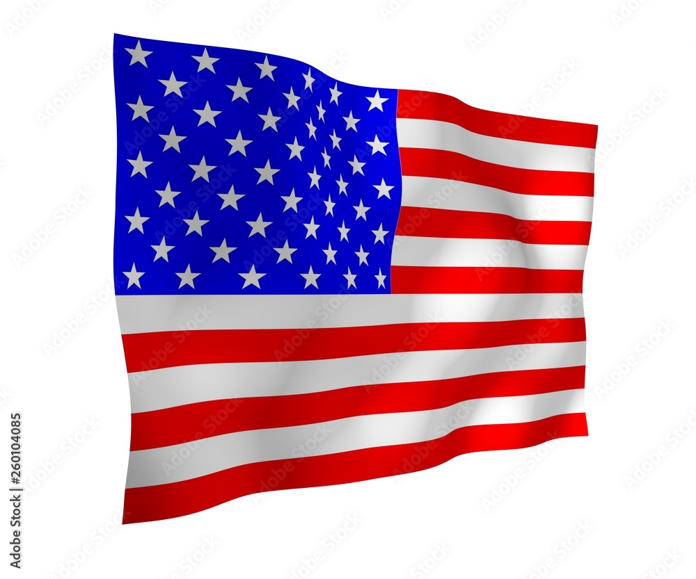 Waving flag of the United States of America. Stars and Stripes. State symbol of the USA. 3D illustration