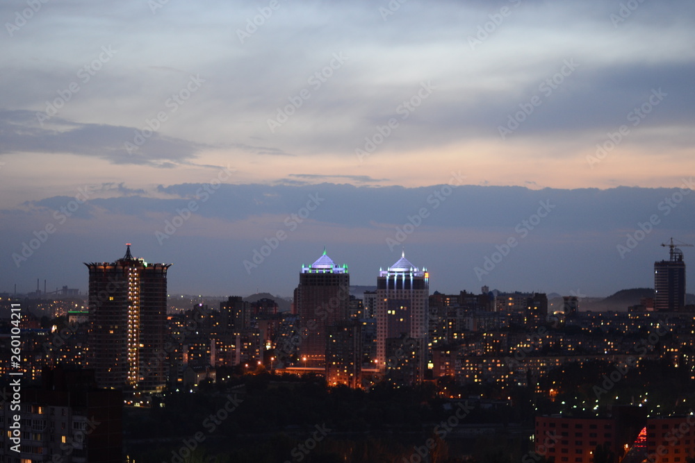 Fototapeta premium evening view of the city of Donetsk from a great height, 2011