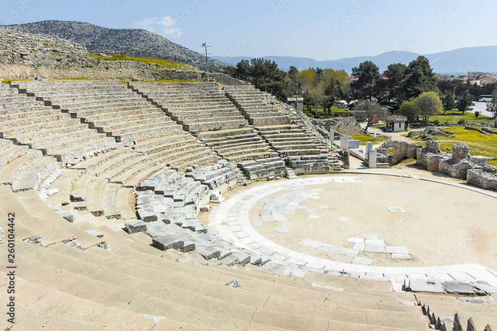 Ruins of The ancient theatre in the Antique city of Philippi, Eastern Macedonia and Thrace, Greece