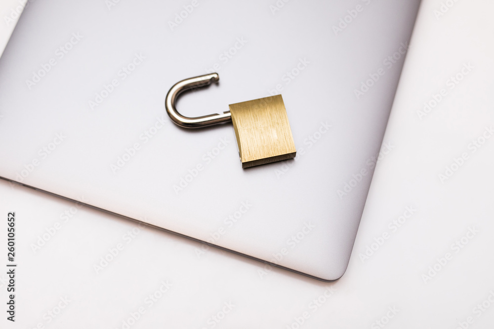 Open lock on keyboard. Hacker attack, information leak concept. Security concept Open lock on keyboard. Hacker attack, information leak concept. Security concept
