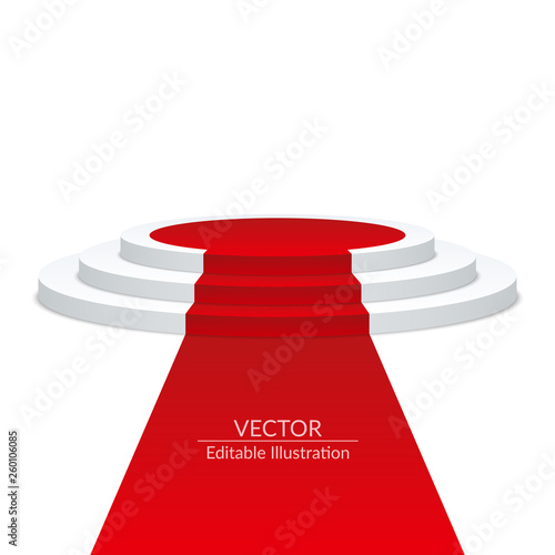 White pedestal with red carpet. Ceremonial background for presentation. Editable vector illustration.
