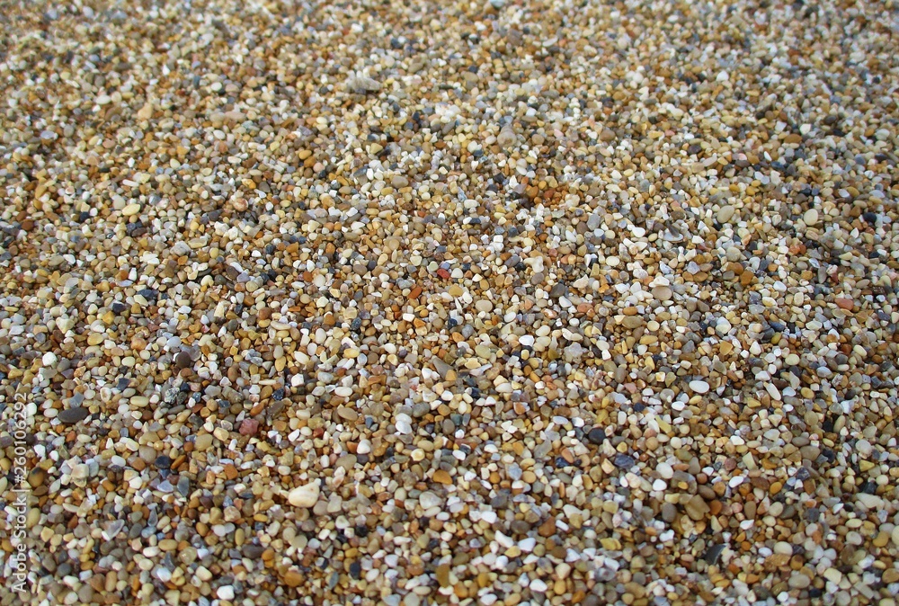 Kies- Sandstrand in der Nahaufnahme Makro Kies- Sandstrand in der Nahaufnahme Makro