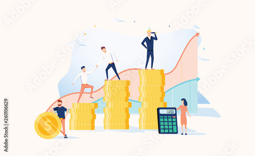 Career growth to success. Business people. Vector illustration. Achievement concept. Financial wealth and work promotion